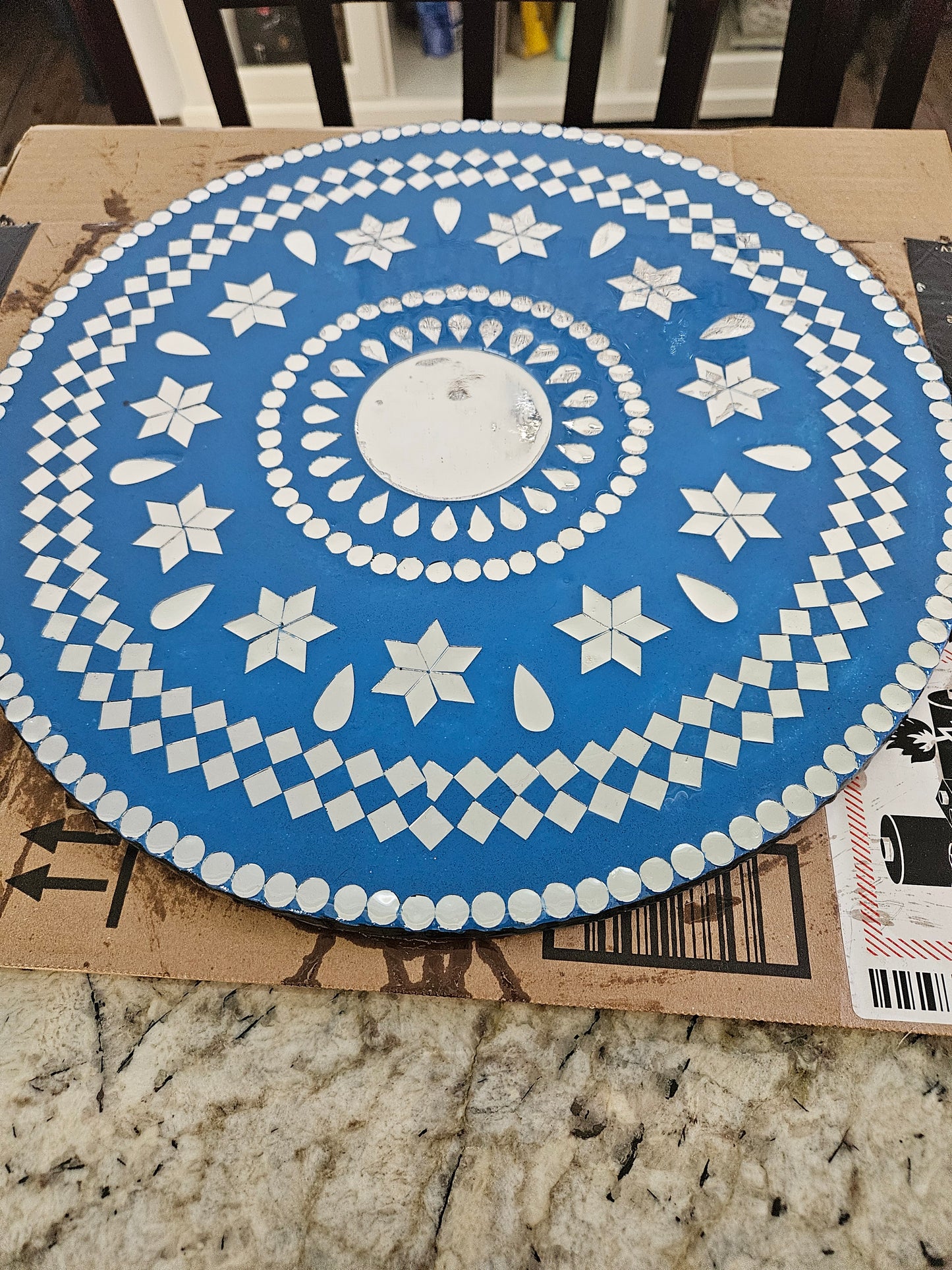 Custom Mosaic Side Table – Handcrafted Mirror Tile Accent Table