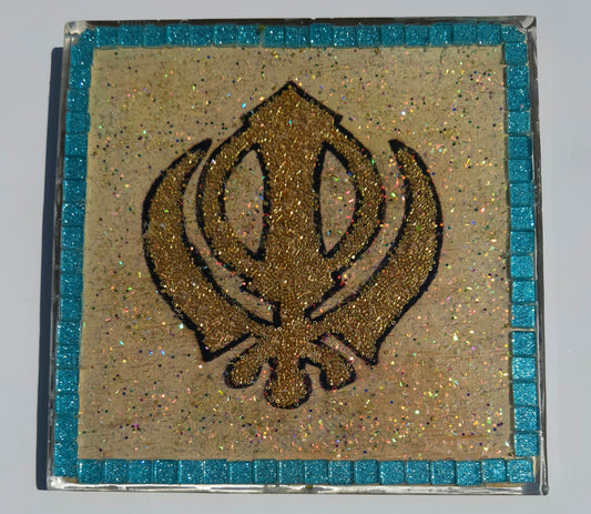 Handmade Khanda Sikh Symbol Wall Art – Spiritual Home Decor - Turquoise