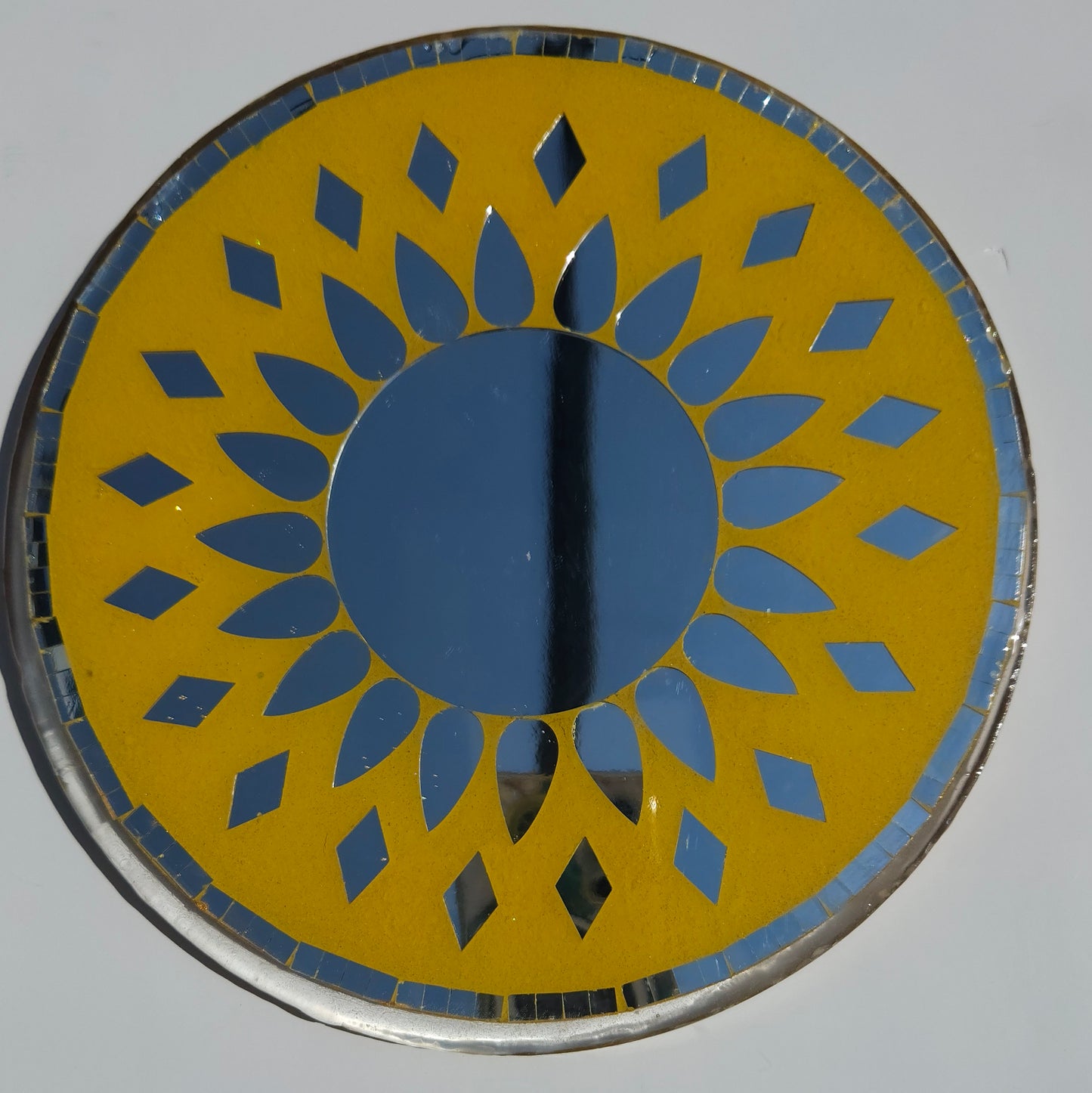 Round Yellow Mosaic Mirror – Handcrafted Wall or Table Decor with Geometric Design (Copy) (Copy) (Copy)