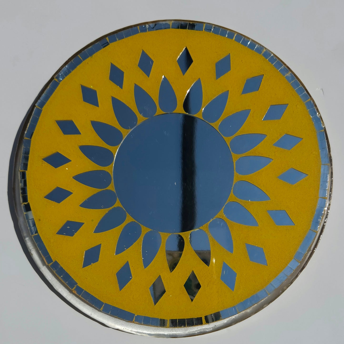 Round Yellow Mosaic Mirror – Handcrafted Wall or Table Decor with Geometric Design (Copy) (Copy) (Copy)