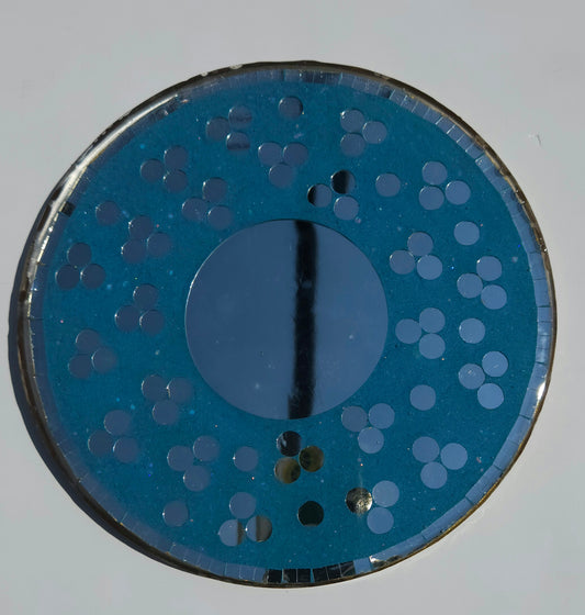 Round L.Blue Mosaic Mirror – Handcrafted Wall or Table Decor with Geometric Design