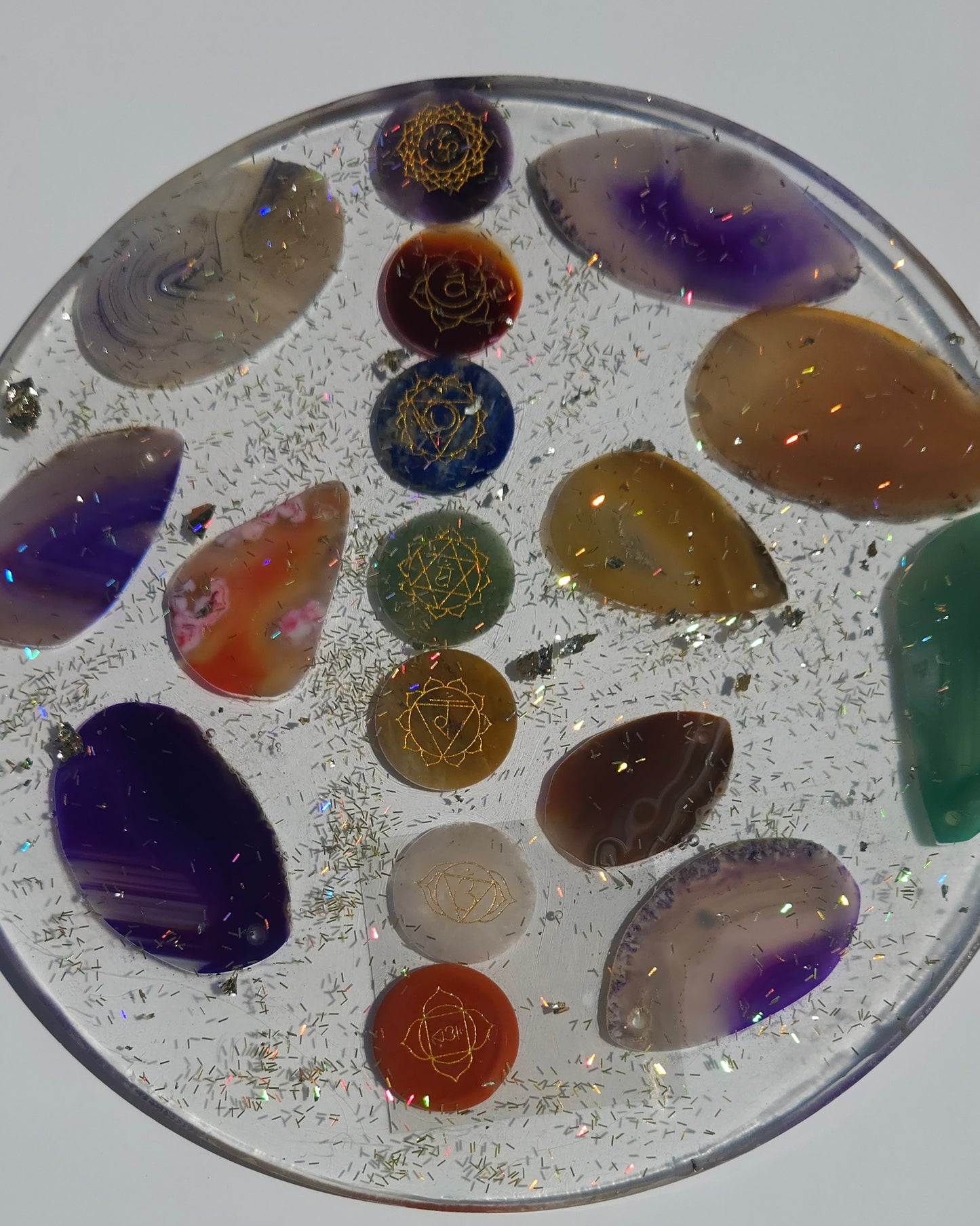 Divine Flow Chakra Disc – Crystal Resin Grid for Balance