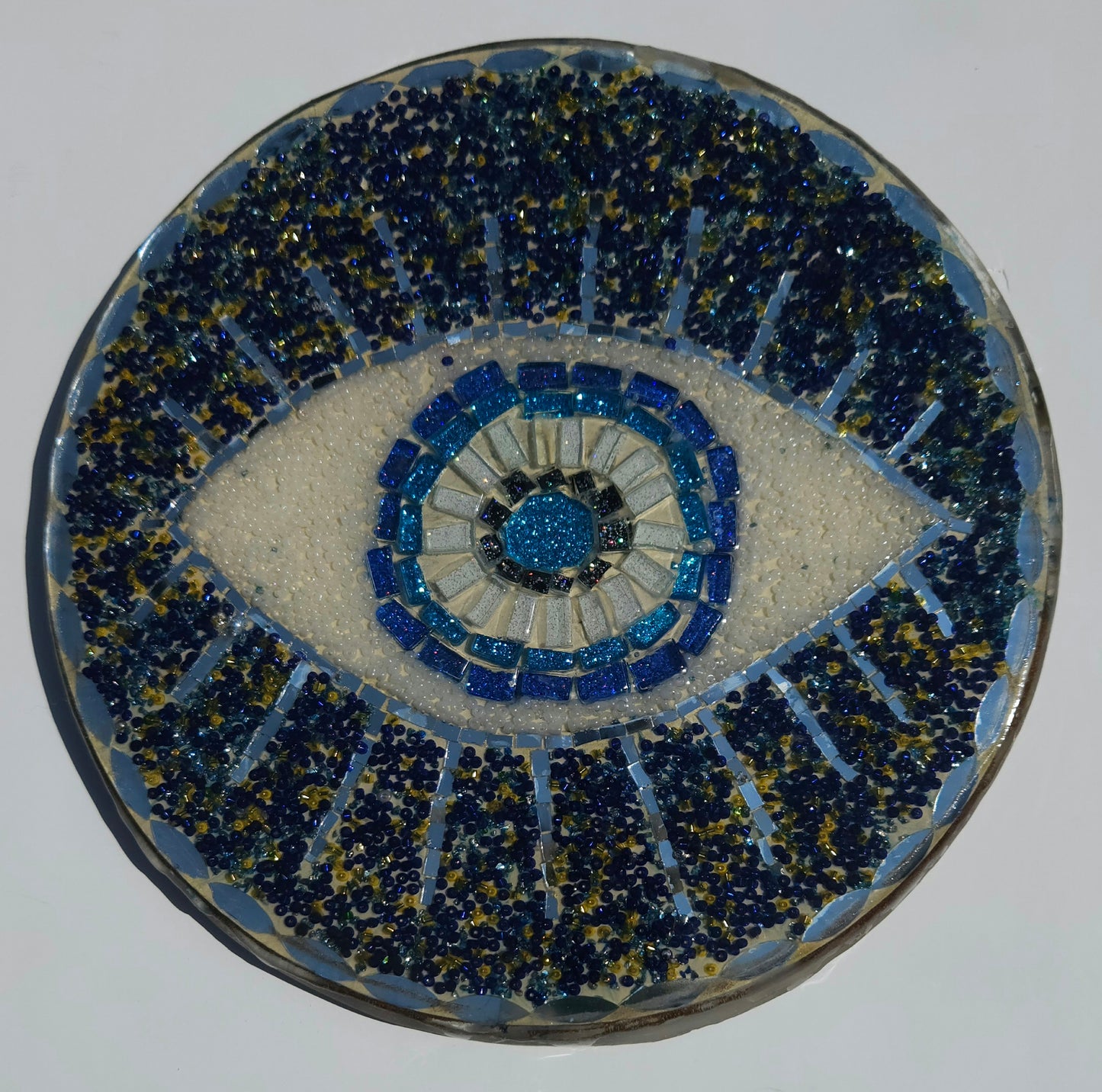 Handmade Mosaic Evil Eye Wall Hanging ā Protective Home Decor Dark Blue Beaded