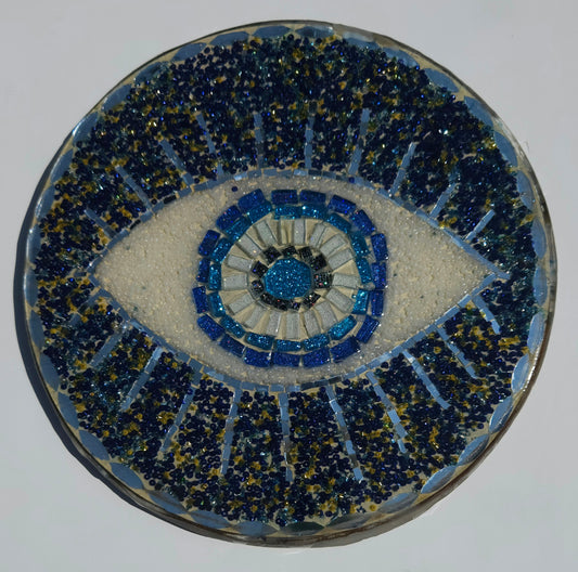 Handmade Mosaic Evil Eye Wall Hanging – Protective Home Decor Dark Blue Beaded
