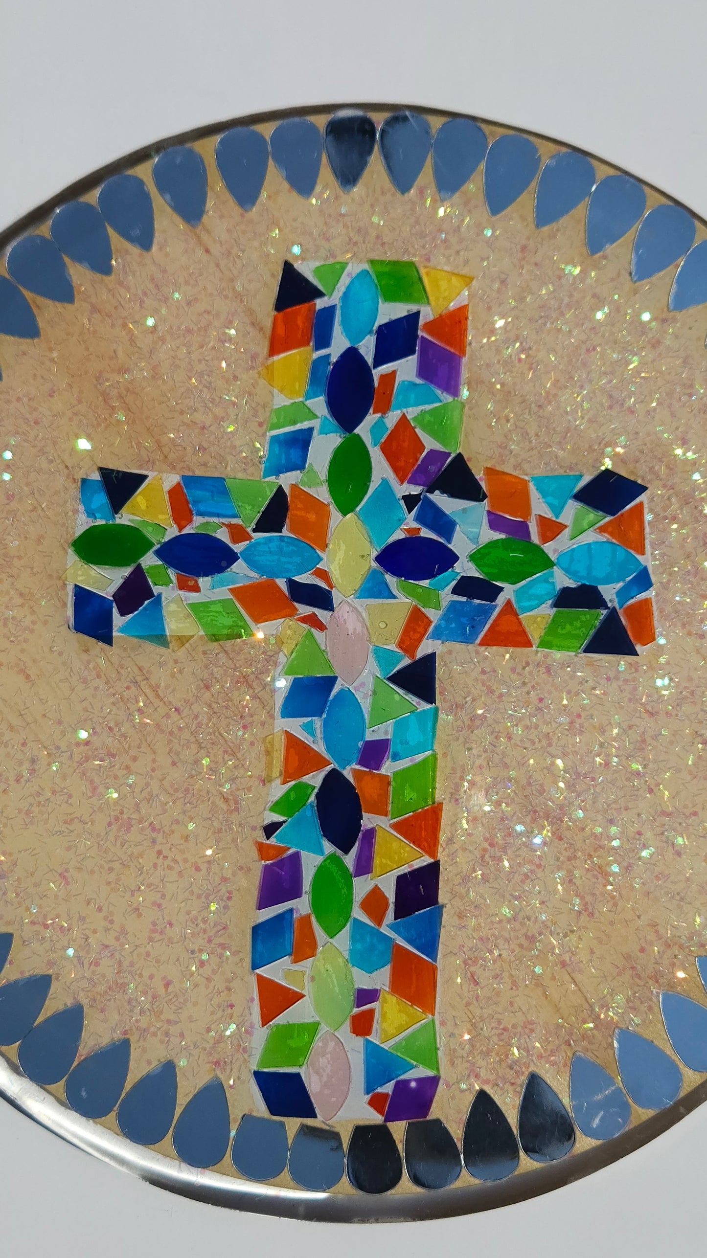 Stained Glass Rainbow Cross – Mosaic Resin Wall Hanging (8")