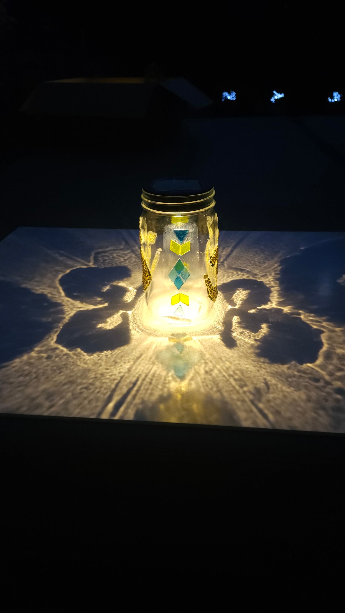 Om Mosaic Solar Light Jar – Gold Meditation Lantern with Spiritual Glow