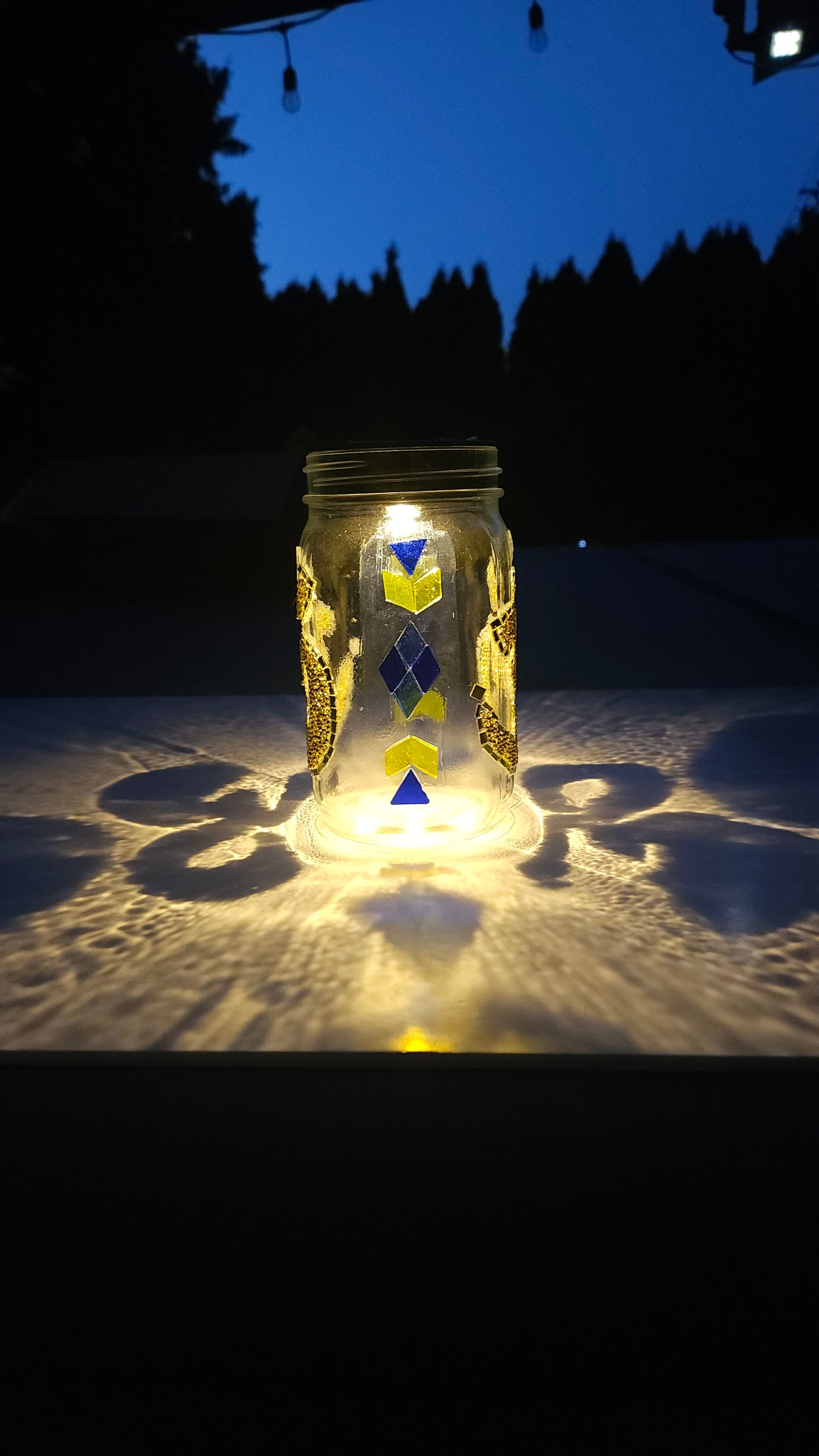 Om Mosaic Solar Light Jar – Gold Meditation Lantern with Spiritual Glow
