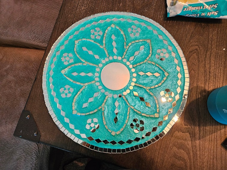 Custom Order - Turquoise Mandala Mosaic Tray – Handcrafted Resin & Glass Decor