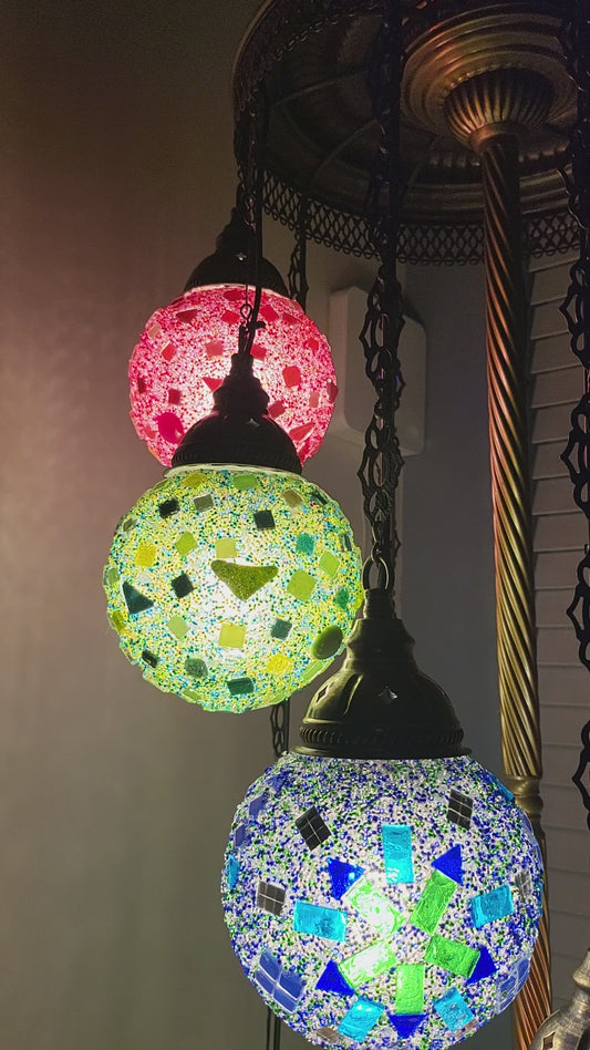 Custom Mosaic Globe Floor Lamp – Multi-Coloured, Handcrafted Turkish-Inspired Design