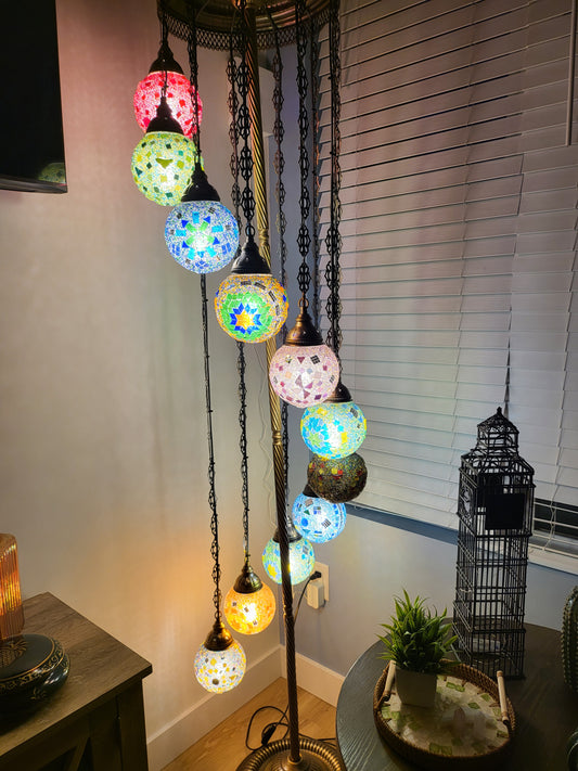 Custom Mosaic Globe Floor Lamp – Multi-Coloured, Handcrafted Turkish-Inspired Design