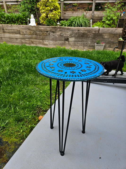 Custom Mosaic Side Table – Handcrafted Mirror Tile Accent Table