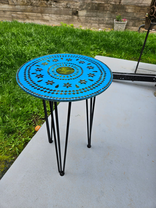 Custom Mosaic Side Table – Handcrafted Mirror Tile Accent Table