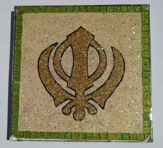 Handmade Khanda Sikh Symbol Wall Art – Spiritual Home Decor - Green