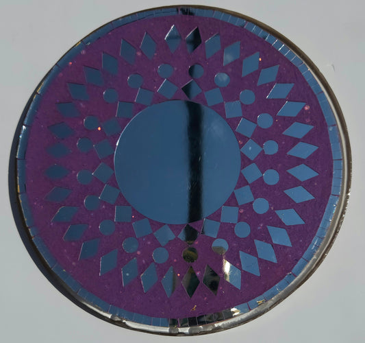 Round Purple Mosaic Mirror – Handcrafted Wall or Table Decor with Geometric Design (Copy) (Copy)