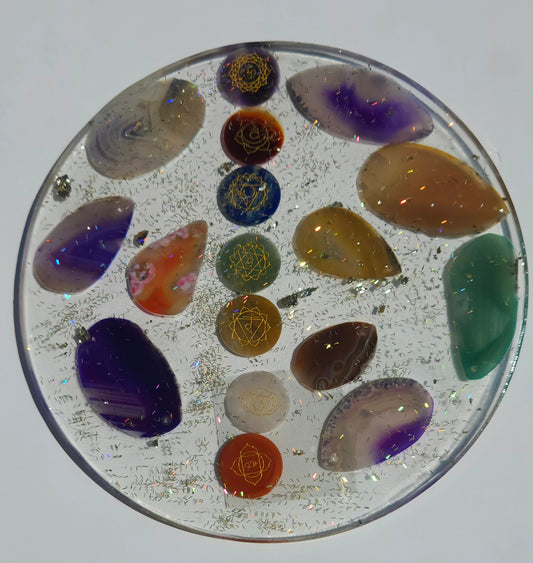 Divine Flow Chakra Disc – Crystal Resin Grid for Balance