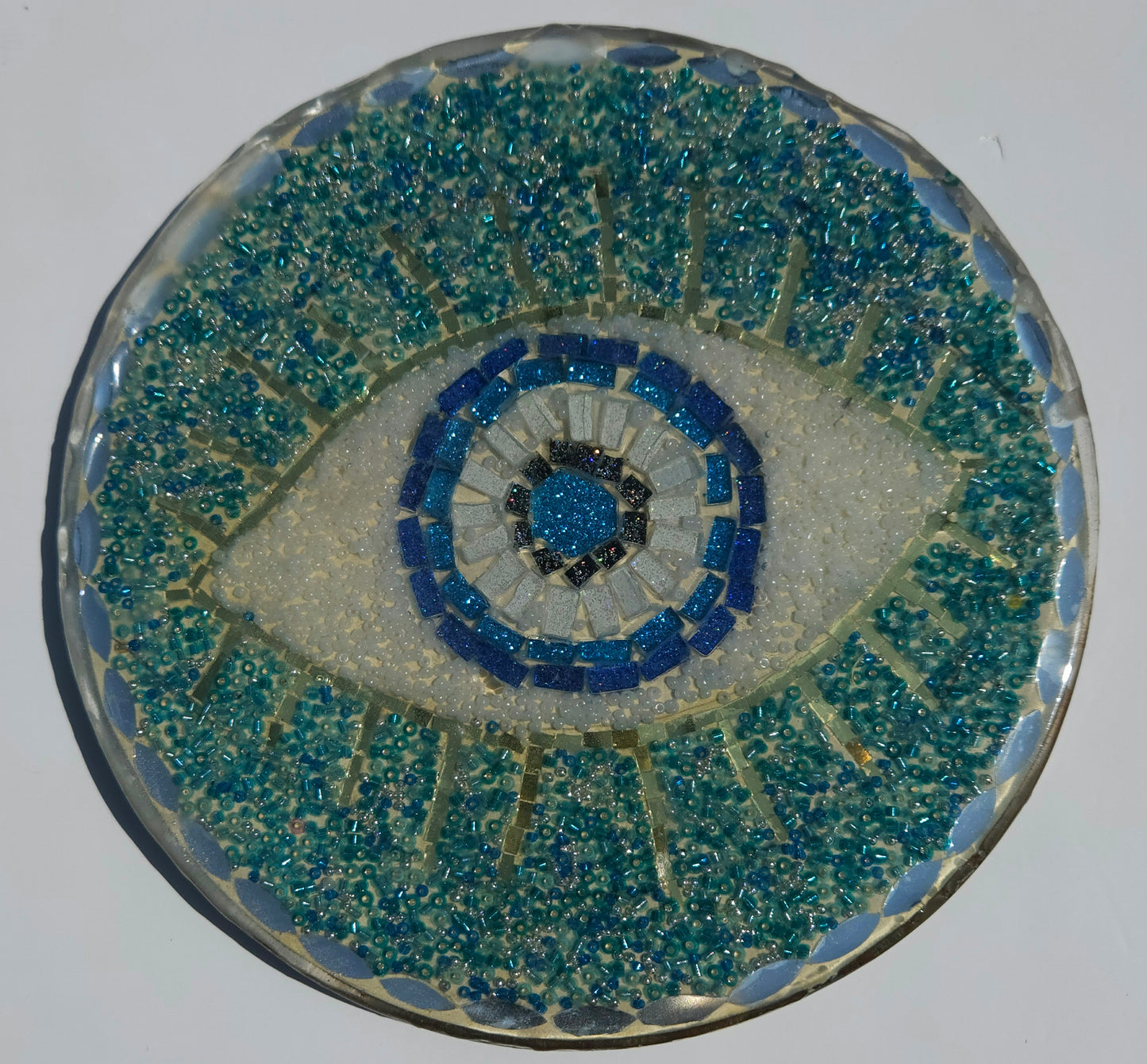 Handmade Mosaic Evil Eye Wall Hanging – Protective Home Decor Turquoise Beaded