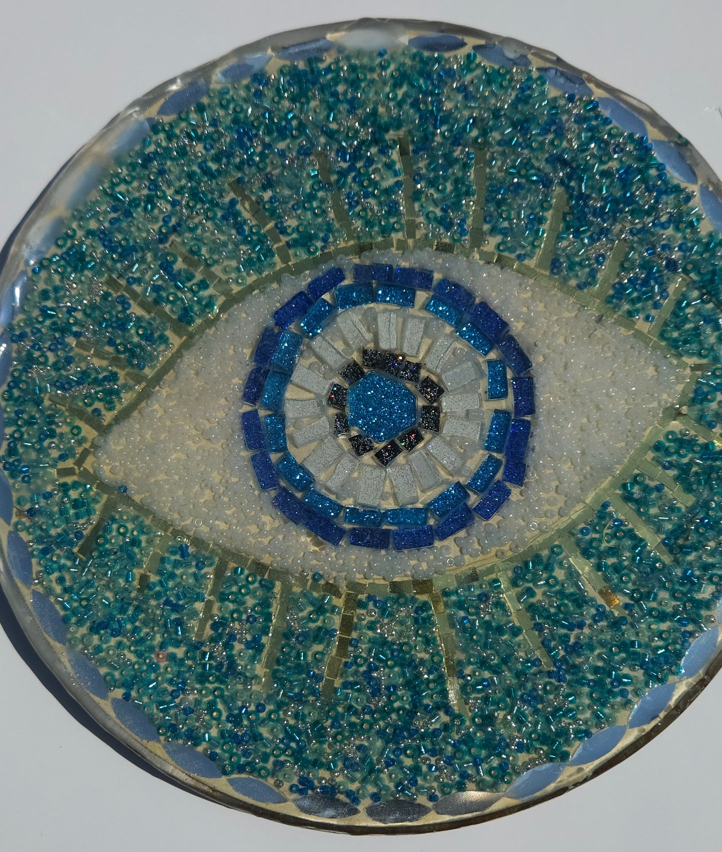 Handmade Mosaic Evil Eye Wall Hanging – Protective Home Decor Turquoise Beaded