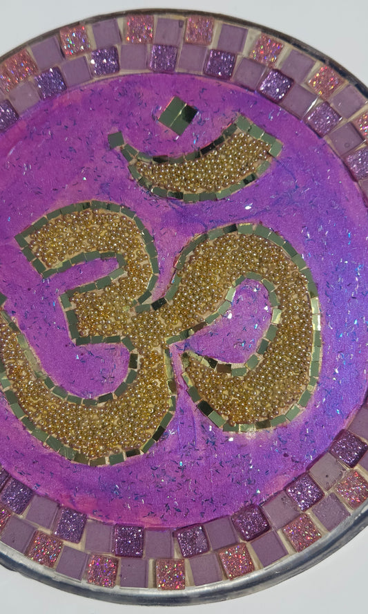 Handcrafted Om 🕉️ Mosaic Wall Art – Resin, Beads & Glass Tile Pink Sizzle
