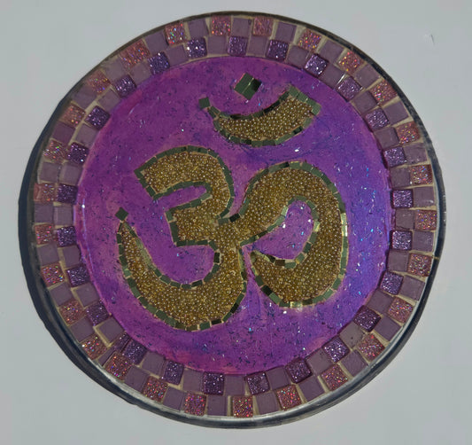 Handcrafted Om 🕉️ Mosaic Wall Art – Resin, Beads & Glass Tile Pink Sizzle
