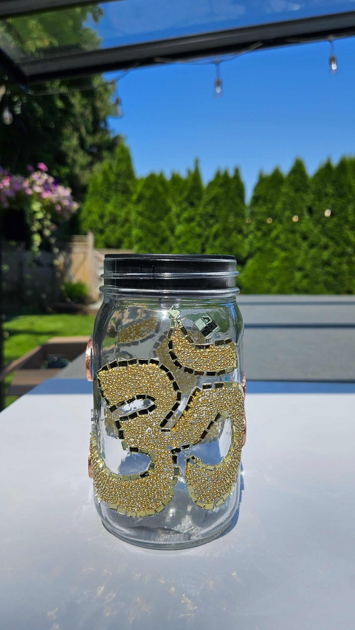 Om Mosaic Solar Light Jar – Gold Meditation Lantern with Spiritual Glow